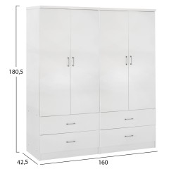 ΝΤΟΥΛΑΠΑ 4ΦΥΛΛΗ REINA ME 4 ΣΥΡΤΑΡΙΑ HM21258 ΜΕΛΑΜΙΝΗ ΣΕ ΛΕΥΚΟ 160x42,5x180,5Υεκ