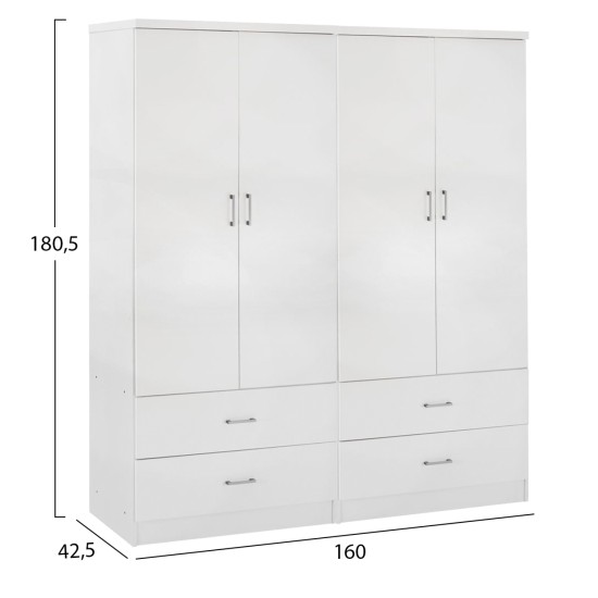 ΝΤΟΥΛΑΠΑ 4ΦΥΛΛΗ REINA ME 4 ΣΥΡΤΑΡΙΑ HM21258 ΜΕΛΑΜΙΝΗ ΣΕ ΛΕΥΚΟ 160x42,5x180,5Υεκ