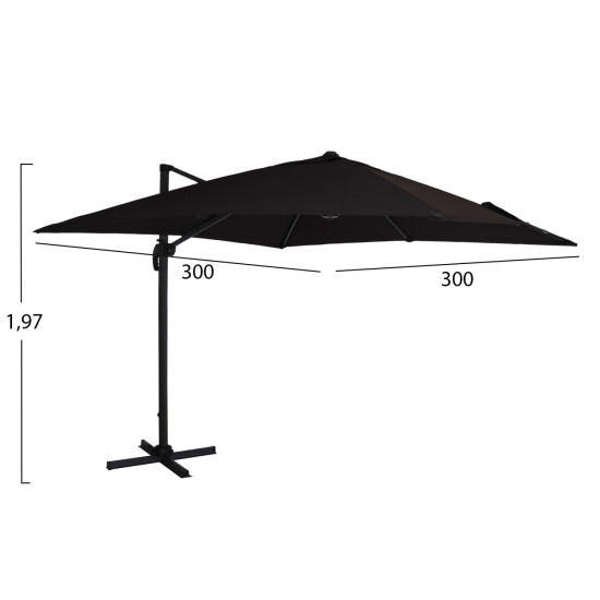 ΟΜΠΡΕΛΑ SHADER HM6025.03 ALU ΕΠΑΓΓΕΛΜΑΤΙΚΗ ΚΡΕΜΑΣΤΗ 3X3 360 ΜΟΙΡΩΝ ME ΜΑΥΡΟ ΑΚΡΥΛΙΚΟ ΠΑΝΙ