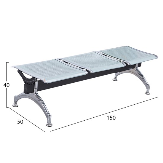 ΚΑΘΙΣΜΑ ΑΝΑΜΟΝΗΣ ΑΝΑΜΟΝΗΣ Τ.ΑΕΡΟΔΡΟΜΙΟΥ 3ΘΕΣΙΟ AVIATOR HM18404 ΜΕΤΑΛΛΟ MESH ΓΚΡΙ 150x50x40Υεκ