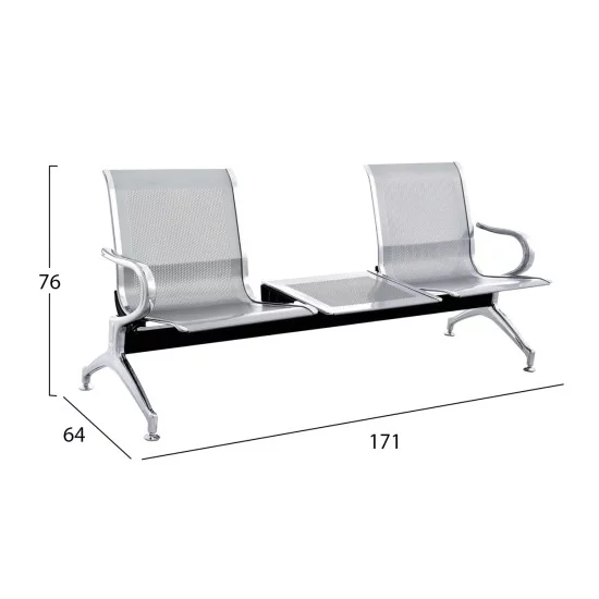 ΠΑΓΚΑΚΙ Τ.ΑΕΡΟΔΡΟΜΙΟΥ 2ΘΕΣΙΟ+ΤΡΑΠΕΖΙ AVIATOR HM18402 ΜΕΤΑΛΛΟ MESH ΓΚΡΙ 171x64x76Υεκ