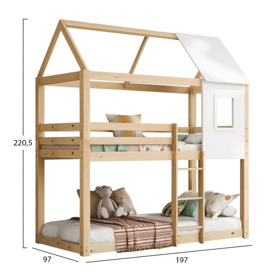 ΠΑΙΔΙΚΗ ΚΟΥΚΕΤΑ ΣΠΙΤΑΚΙ τ.MONTESSORI HOOD HM705.01 ΞΥΛΟ ΠΕΥΚΟΥ ΣΕ ΦΥΣΙΚΟ-ΣΤΡΩΜΑΤΑ 190x90εκ