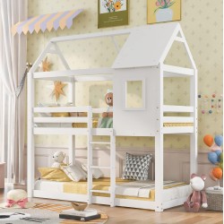 ΠΑΙΔΙΚΗ ΚΟΥΚΕΤΑ ΣΠΙΤΑΚΙ  τ.MONTESSORI HOOD HM705.03 ΞΥΛΟ ΠΕΥΚΟΥ ΣΕ ΛΕΥΚΟ-ΣΤΡΩΜΑΤΑ 190x90εκ