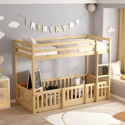 ΠΑΙΔΙΚΗ ΚΟΥΚΕΤΑ τ.MONTESSORI ΜΕ ΠΑΡΚΑΚΙ PLAYKID HM703.03 ΞΥΛΟ ΠΕΥΚΟΥ ΛΕΥΚΟ ΓΙΑ 190x90εκ