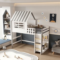 ΠΑΙΔΙΚΟ ΚΡΕΒΑΤΙ τ.MONTESSORI ΜΕ ΠΛΑΙΝΑ ΡΑΦΙΑ HOMI HM712 ΞΥΛΟ ΠΕΥΚΟΥ ΛΕΥΚΟ-ΓΚΡΙ-ΣΤΡΩΜΑ 90x190εκ