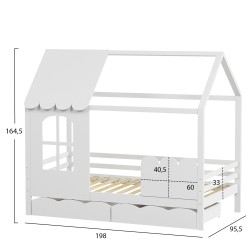 ΠΑΙΔΙΚΟ ΚΡΕΒΑΤΙ τ.MONTESSORI ΜΕ ΣΥΡΤΑΡΙΑ DOMER HM710.03 ΞΥΛΟ ΠΕΥΚΟΥ ΛΕΥΚΟ-ΣΤΡΩΜΑ 90x190εκ