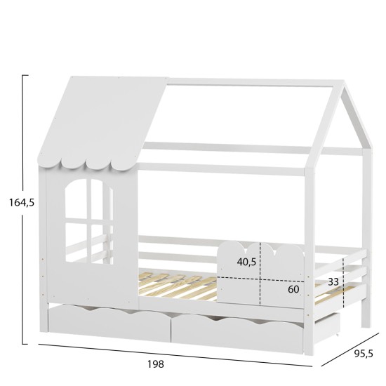 ΠΑΙΔΙΚΟ ΚΡΕΒΑΤΙ τ.MONTESSORI ΜΕ ΣΥΡΤΑΡΙΑ DOMER HM710.03 ΞΥΛΟ ΠΕΥΚΟΥ ΛΕΥΚΟ-ΣΤΡΩΜΑ 90x190εκ