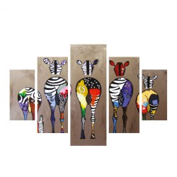 ΠΙΝΑΚΑΣ ΠΕΝΤΑΠΤΥΧΟ MDF COLORFUL ZEBRAS 82Χ56x3 HM7207.03