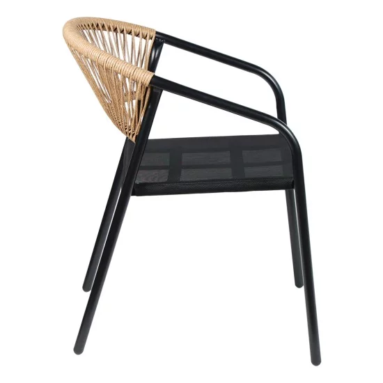 ΠΟΛΥΘΡΟΝΑ HOMAN HM6430.03 ΜΑΥΡΟ ΜΕΤΑΛΛΟ & TEXTILENE--ΜΠΕΖ P.E.RATTAN 53x58x75Υεκ