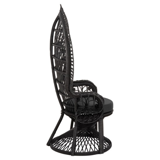 ΠΟΛΥΘΡΟΝΑ ROYAL PEACOCK HM9342.03 RATTAN ΜΑΥΡΟ-ΜΑΞΙΛΑΡΙ ΜΑΥΡΟ 114x72x150Yεκ.