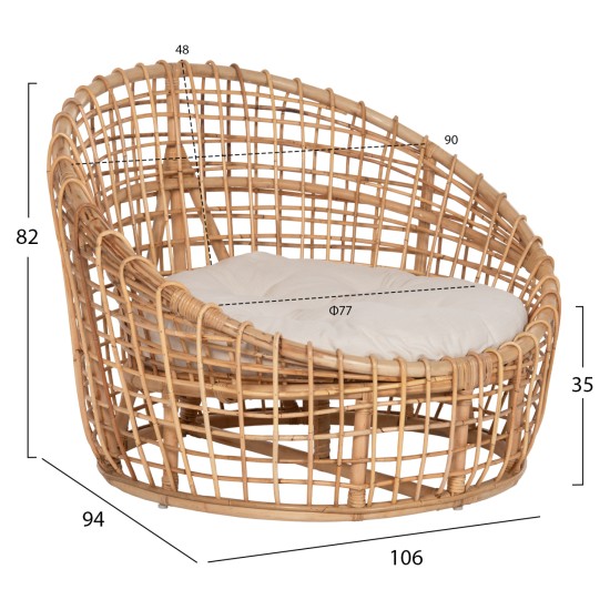 ΠΟΛΥΘΡΟΝΑ ENTO HM9814 RATTAN ΣΕ ΦΥΣΙΚΟ-ΜΠΕΖ ΜΑΞΙΛΑΡΙ 85x75x67Yεκ.