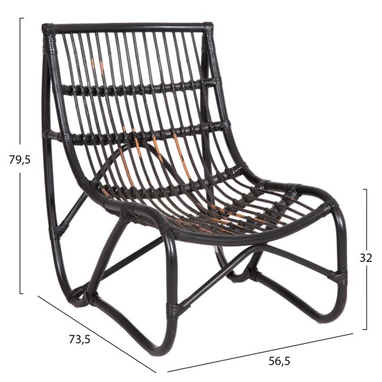 ΠΟΛΥΘΡΟΝΑ GRINN HM9815.02 ΡΑΒΔΟΙ RATTAN ΣΕ ΜΑΥΡΟ--Β' ΔΙΑΛΟΓΗΣ 56,5x73,5x79,5Υεκ.