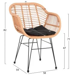 ΠΟΛΥΘΡΟΝΑ ΜΕ ΜΑΞΙΛΑΡΙ ΜΕΤΑΛΛΙΚΗ ALLEGRA HM5450.32 ΜΕ WICKER ΜΑΥΡΟ 58x59x82Υεκ.