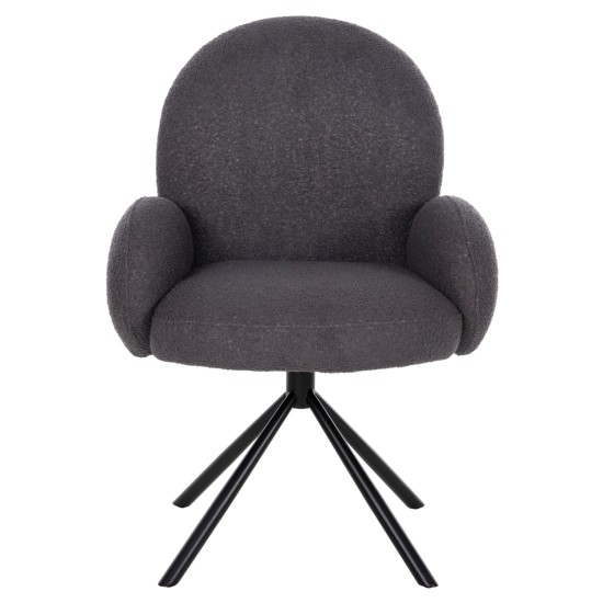 ΠΟΛΥΘΡΟΝΑ ΠΕΡΙΣΤΡΕΦ. WINON HM9778.01 ΓΚΡΙ TEDDY ΥΦΑΣΜΑ-ΜΑΥΡΟ ΜΕΤΑΛΛΟ 65x67x92Υ εκ.