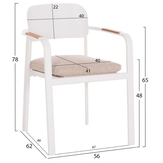 ΠΟΛΥΘΡΟΝΑ ΤΡΑΠΕΖΑΡΙΑΣ ELARA HM6414.02 ΛΕΥΚΟ ΑΛΟΥΜΙΝΙΟ-ΜΠΕΖ OLEFIN--TEAK 56x62x78Υεκ