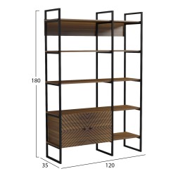 ΒΙΒΛΙΟΘΗΚΗ-ΡΑΦΙΕΡΑ NEZER HM18377.03 ΜΕΤΑΛΛΟ--ΜΕΛΑΜΙΝΗ ΣΕ ΚΑΡΥΔΙ 120x35x180Υεκ.