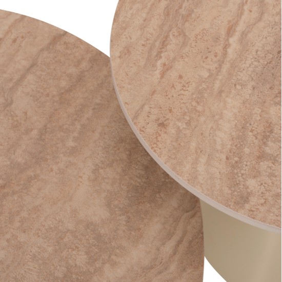 ΣΕΤ 2 ΤΡΑΠΕΖΙΑ ΣΑΛΟΝΙΟΥ JEN HM18305.04 ΜΕΤΑΛΛΟ ΣΑΜΠΑΝΙ-ΚΕΡΑΜΙΚΟ ΣΕ TRAVERTINE Φ50εκ & Φ70εκ