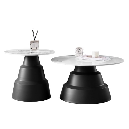 ΣΕΤ 2 ΤΡΑΠΕΖΙΑ ΣΑΛΟΝΙΟΥ LIDOX HM18306.02 SINTERED STONE TOP- SNOW WHITE ΧΡΩΜΑ Φ50 & Φ70