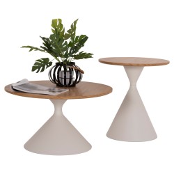 ΣΕΤ 2 ΤΡΑΠΕΖΙΑ ΣΑΛΟΝΙΟΥ JENNEL(X) HM18308.01 ΜΕΤΑΛΛΟ ΛΕΥΚΟ--MDF ΣΕ ΦΥΣΙΚΟ Φ50εκ & Φ70εκ