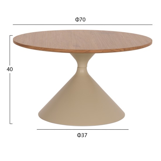 ΣΕΤ 2 ΤΡΑΠΕΖΙΑ ΣΑΛΟΝΙΟΥ JENNEL(X) HM18308.04 ΜΕΤΑΛΛΟ ΣΑΜΠΑΝΙ--MDF ΣΕ ΦΥΣΙΚΟ Φ50εκ & Φ70εκ