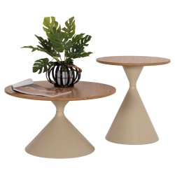 ΣΕΤ 2 ΤΡΑΠΕΖΙΑ ΣΑΛΟΝΙΟΥ JENNEL(X) HM18308.04 ΜΕΤΑΛΛΟ ΣΑΜΠΑΝΙ--MDF ΣΕ ΦΥΣΙΚΟ Φ50εκ & Φ70εκ