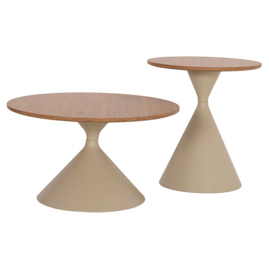 ΣΕΤ 2 ΤΡΑΠΕΖΙΑ ΣΑΛΟΝΙΟΥ JENNEL(X) HM18308.04 ΜΕΤΑΛΛΟ ΣΑΜΠΑΝΙ--MDF ΣΕ ΦΥΣΙΚΟ Φ50εκ & Φ70εκ