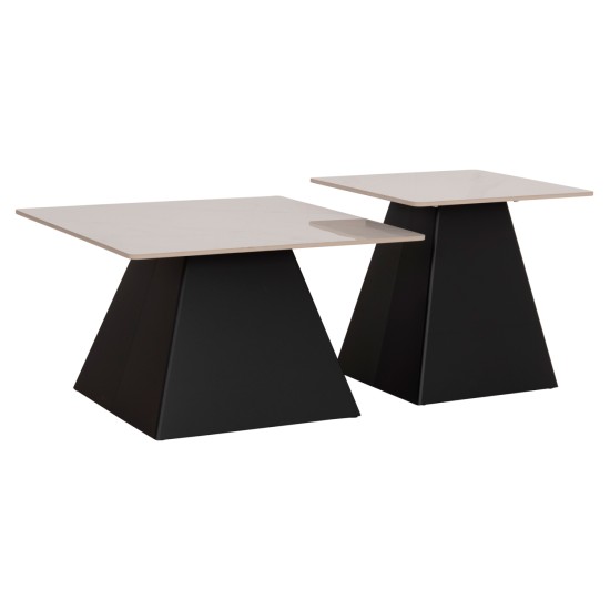 ΣΕΤ 2 ΤΡΑΠΕΖΙΑ ΣΑΛΟΝΙΟΥ QUBER(X) HM18311.02 SINTERED STONE ΤΕΤΡΑΓΩΝΟ--ΒΑΣΕΙΣ ΜΑΥΡΕΣ