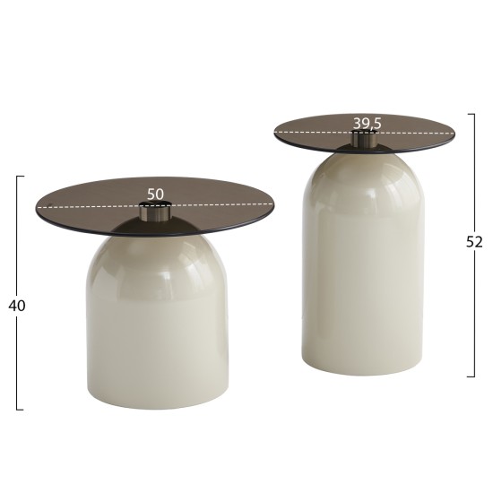 ΣΕΤ 2 ΤΡΑΠΕΖΙΑ ΣΑΛΟΝΙΟΥ BELLINS HM18314.04 ΜΠΕΖ ΜΕΤΑΛ.ΒΑΣΕΙΣ--ΓΥΑΛΙ Φ50εκ & Φ40εκ