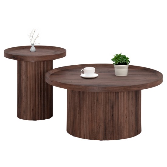 ΣΕΤ 2ΤΜΧ ΤΡΑΠΕΖΙΑ ΣΑΛΟΝΙΟΥ MARGON HM21084 MDF ΣΚΟΥΡΟ ΚΑΦΕ Φ80εκ & Φ45εκ