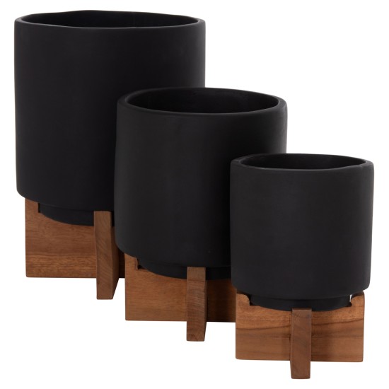 ΣΕΤ 3 ΓΛΑΣΤΡΕΣ ΜΕ TEAK ΒΑΣΕΙΣ TANTI HM4685.01 FIBER CEMENT ΣΕ ΜΑΥΡΟ ΧΡΩΜΑ