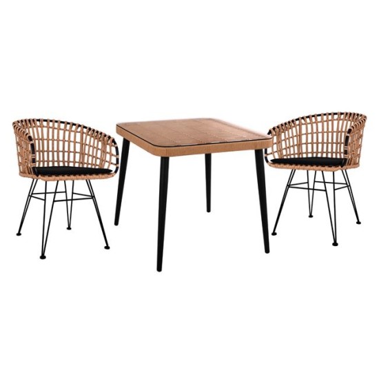 ΣΕΤ 3ΤΜΧ ALLEGRA WICKER ΜΕ ΤΡΑΠΕΖΙ 80X80Χ78Υ ΜΠΕΖ & ΜΑΥΡΟ ΧΡΩΜΑ HM10485