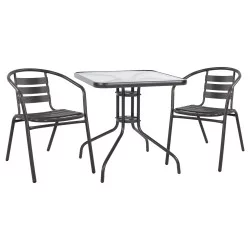 ΣΕΤ 3ΤΜΧ ΜΕ ΤΡΑΠΕΖΙ FIGO 70Χ70Χ72Υ & ΠΟΛΥΘΡΟΝΕΣ LAURA ΓΚΡΙ ΧΡΩΜΑ HM10469