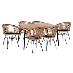 ΣΕΤ 7ΤΜΧ ALLEGRA WICKER ΜΕ ΤΡΑΠΕΖΙ 160X90X78Υ ΜΠΕΖ & ΜΑΥΡΟ ΧΡΩΜΑ HM10516