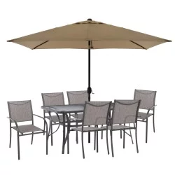 ΣΕΤ ΕΞΩΤ.ΧΩΡΟΥ 8ΤΜΧ BRUNO HM21109 ΤΡΑΠΕΖΙ & ΟΜΠΡΕΛΑ & 6 ΠΟΛΥΘΡΟΝΕΣ- ΓΚΡΙ