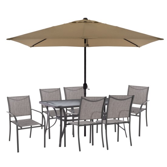 ΣΕΤ ΕΞΩΤ.ΧΩΡΟΥ 8ΤΜΧ BRUNO HM21109 ΤΡΑΠΕΖΙ & ΟΜΠΡΕΛΑ & 6 ΠΟΛΥΘΡΟΝΕΣ- ΓΚΡΙ