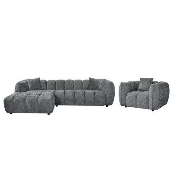 ΣΕΤ ΚΑΝΑΠΕΣ ΓΩΝΙΑ (ΑΡΙΣΤΕΡΗ)-ΠΟΛΥΘΡΟΝΑ LOUNGE LYKKE HM10820.01L ΓΚΡΙ ΥΦΑΣΜΑ