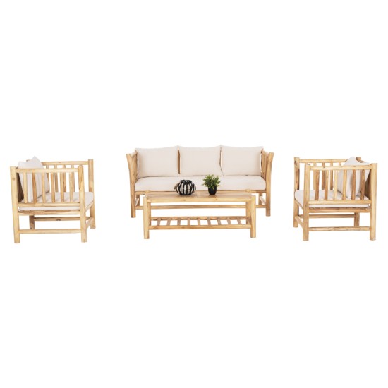 ΣΕΤ ΣΑΛΟΝΙ 4ΤΜΧ EDDARD HM9340 ΑΠΟ ΜΑΣΙΦ ΞΥΛΟ TEAK  ΦΥΣΙΚΟ - ΛΕΥΚΟ