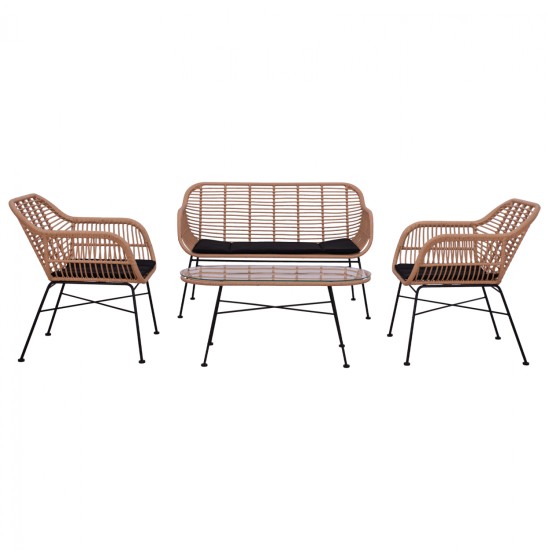 ΣΕΤ ΣΑΛΟΝΙ 4ΤΜΧ ALLEGRA HM5460 ΜΕΤΑΛΛΟ & WICKER ΣΕ ΜΠΕΖ ΧΡΩΜΑ