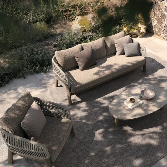 ΣΕΤ ΣΑΛΟΝΙ 4ΤΜΧ MAHAL HM6424.02 ΚΡΕΜ ΑΛΟΥΜΙΝΙΟ--ΜΠΕΖ OLEFIN & ΣΧΟΙΝΙ STRAP