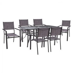 ΣΕΤ ΤΡΑΠΕΖΑΡΙΑ 7ΤΜΧ ΤΡΑΠΕΖΙ BRUNO 150X90 ΜΕ ΠΟΛΥΘΡΟΝΕΣ TEXTILINE ΓΚΡΙ HM11471