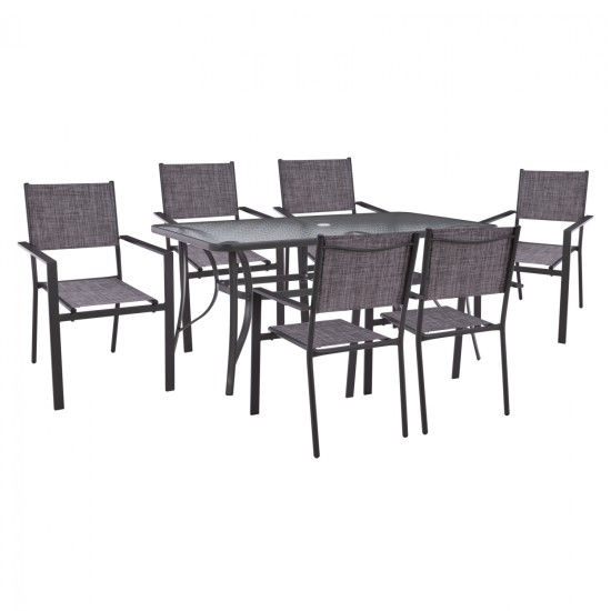 ΣΕΤ ΤΡΑΠΕΖΑΡΙΑ 7ΤΜΧ ΤΡΑΠΕΖΙ BRUNO 150X90 ΜΕ ΠΟΛΥΘΡΟΝΕΣ TEXTILINE ΓΚΡΙ HM11471