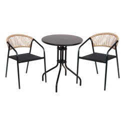 ΣΕΤ ΤΡΑΠΕΖΑΡΙΑΣ 3ΤΜΧ LINO HM10728 2 ΜΕΤΑΛ. ΚΑΡΕΚΛΕΣ--ΣΤΡΟΓΓΥΛΟ ΤΡΑΠΕΖΙ Φ60εκ ΜΑΥΡΟ