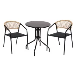 ΣΕΤ ΤΡΑΠΕΖΑΡΙΑΣ 3ΤΜΧ LINO HM10728 2 ΜΕΤΑΛ. ΚΑΡΕΚΛΕΣ--ΣΤΡΟΓΓΥΛΟ ΤΡΑΠΕΖΙ Φ60εκ ΜΑΥΡΟ