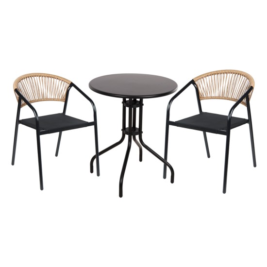 ΣΕΤ ΤΡΑΠΕΖΑΡΙΑΣ 3ΤΜΧ LINO HM10728 2 ΜΕΤΑΛ. ΚΑΡΕΚΛΕΣ--ΣΤΡΟΓΓΥΛΟ ΤΡΑΠΕΖΙ Φ60εκ ΜΑΥΡΟ