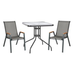 ΣΕΤ ΤΡΑΠΕΖΑΡΙΑΣ 3ΤΜΧ FIGO HM10730.01-- 2 ΚΑΡΕΚΛΕΣ & ΤΕΤΡΑΓΩΝΟ ΤΡΑΠΕΖΙ 70x70εκ ΓΚΡΙ