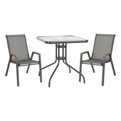 ΣΕΤ ΤΡΑΠΕΖΑΡΙΑΣ 3ΤΜΧ FIGO HM10730.01-- 2 ΚΑΡΕΚΛΕΣ & ΤΕΤΡΑΓΩΝΟ ΤΡΑΠΕΖΙ 70x70εκ ΓΚΡΙ