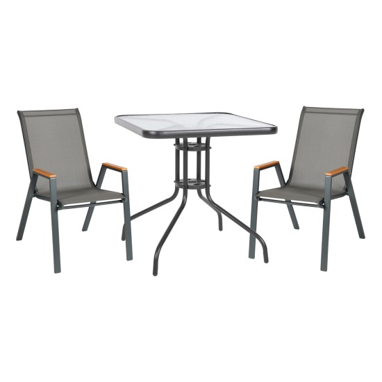 ΣΕΤ ΤΡΑΠΕΖΑΡΙΑΣ 3ΤΜΧ FIGO HM10730.01-- 2 ΚΑΡΕΚΛΕΣ & ΤΕΤΡΑΓΩΝΟ ΤΡΑΠΕΖΙ 70x70εκ ΓΚΡΙ