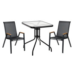 ΣΕΤ ΤΡΑΠΕΖΑΡΙΑΣ 3ΤΜΧ FIGO HM10730.03-- 2 ΚΑΡΕΚΛΕΣ & ΤΕΤΡΑΓΩΝΟ ΤΡΑΠΕΖΙ 60x60εκ ΜΑΥΡΟ