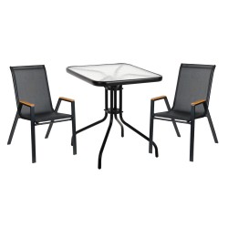 ΣΕΤ ΤΡΑΠΕΖΑΡΙΑΣ 3ΤΜΧ FIGO HM10730.03-- 2 ΚΑΡΕΚΛΕΣ & ΤΕΤΡΑΓΩΝΟ ΤΡΑΠΕΖΙ 60x60εκ ΜΑΥΡΟ