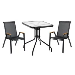 ΣΕΤ ΤΡΑΠΕΖΑΡΙΑΣ 3ΤΜΧ FIGO HM10730.03-- 2 ΚΑΡΕΚΛΕΣ & ΤΕΤΡΑΓΩΝΟ ΤΡΑΠΕΖΙ 60x60εκ ΜΑΥΡΟ